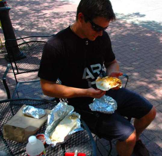 Lee getting ready to attack a breakfast taco Lee getting ready to attack a breakfast taco