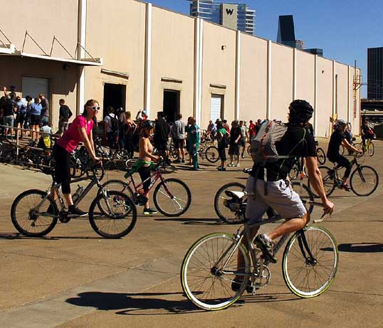 Riding up outside Community Brewing in the Dallas Design District