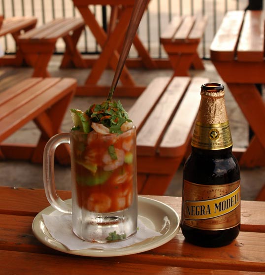 Mexican Shrimp Cocktail and Negra Modelo at Big Shucks.