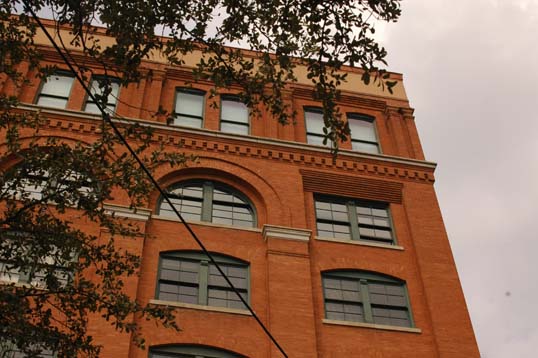 The Texas School Book Depository from Dealey Plaza.
