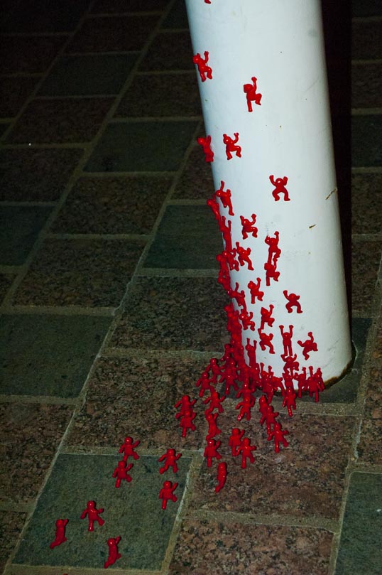 Not all the exhibits were big - tiny men climbing a column at the Symphony Hall