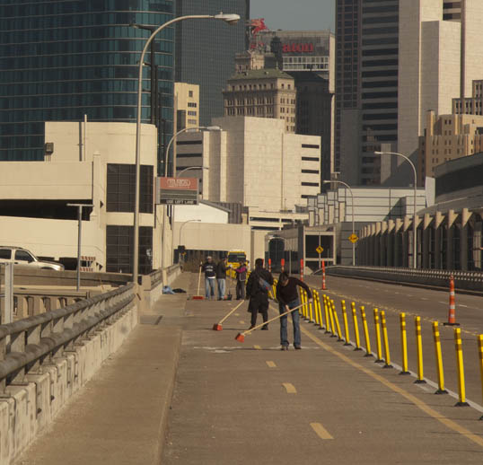 Sweeping on the Jefferson Street Cycletrack, Dallas, Texas