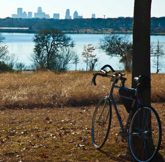 My Technium on Winfrey Point, White Rock Lake. Dallas, Texas. Look carefully and you can see a guy on a unicycle. (click to enlarge)